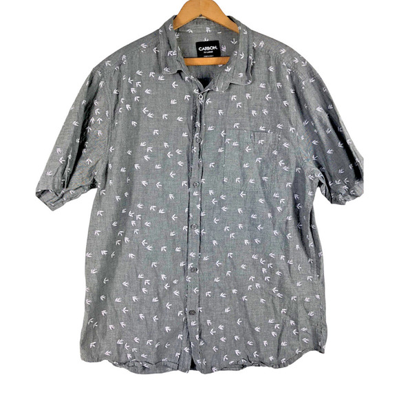 Carbon XXL 2XL Mens Shirt Bird Print Button Down Gray Short Sleeve 100% Cotton - Picture 1 of 8